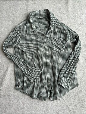 Lucky Brand Women's Green Gingham Button-Up Shirt